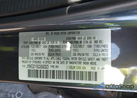 2016 Mazda Cx-5 Touring z USA, uszkodzony, nr VIN JM3KE2CY5G0889323